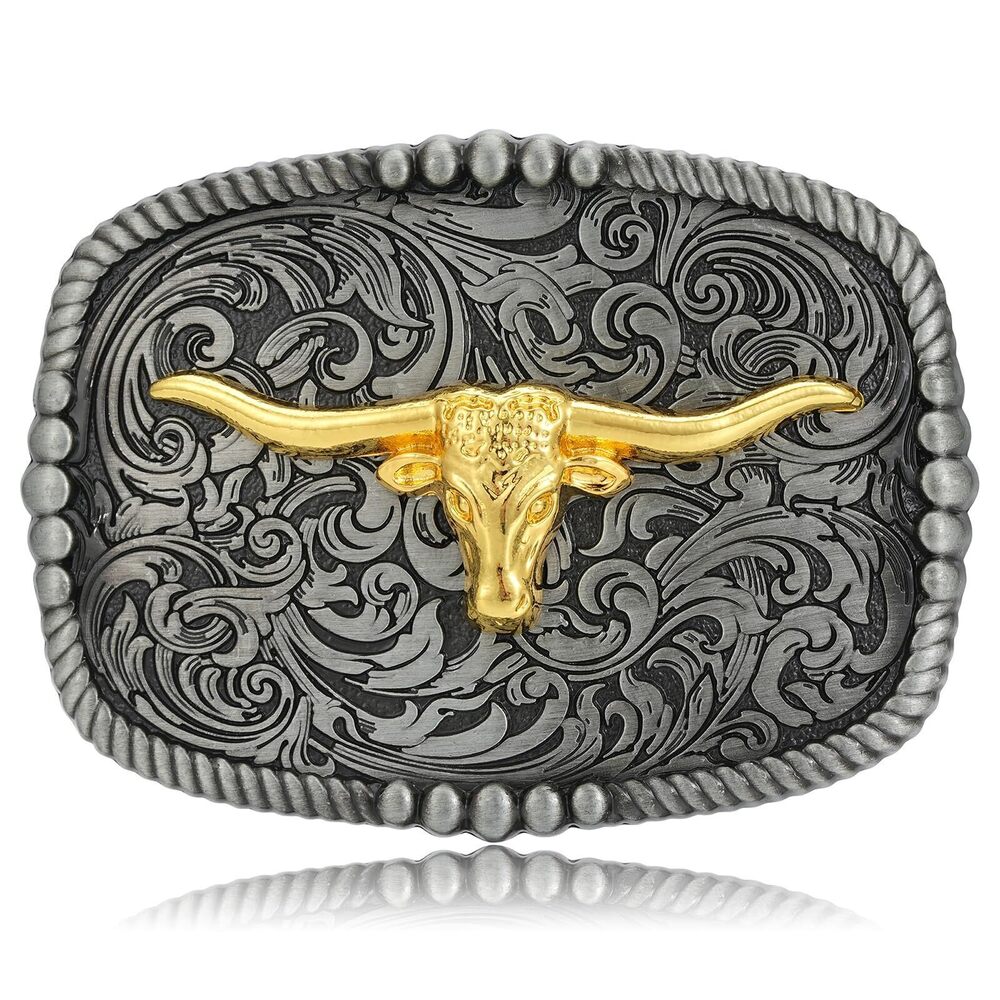 9841 Belt Buckle -Western Rodeo Longhorn Bull Cowgirl Cowboy Belt Buckles